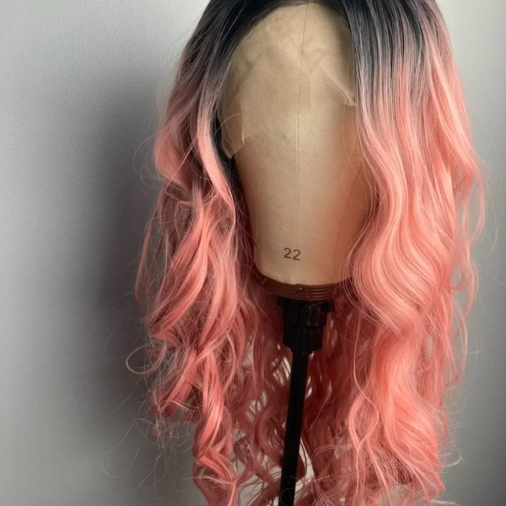 Pink Wig With Black Lace Front Wig